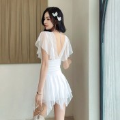 LFWN121100014 泳衣女夏2025新款泳衣女連體裙式平角保守泳裝小胸聚攏溫泉游泳衣