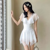 LFWN121100014 泳衣女夏2025新款泳衣女連體裙式平角保守泳裝小胸聚攏溫泉游泳衣