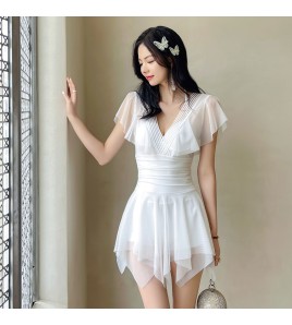 LFWN121100014 泳衣女夏2025新款泳衣女連體裙式平角保守泳裝小胸聚攏溫泉游泳衣