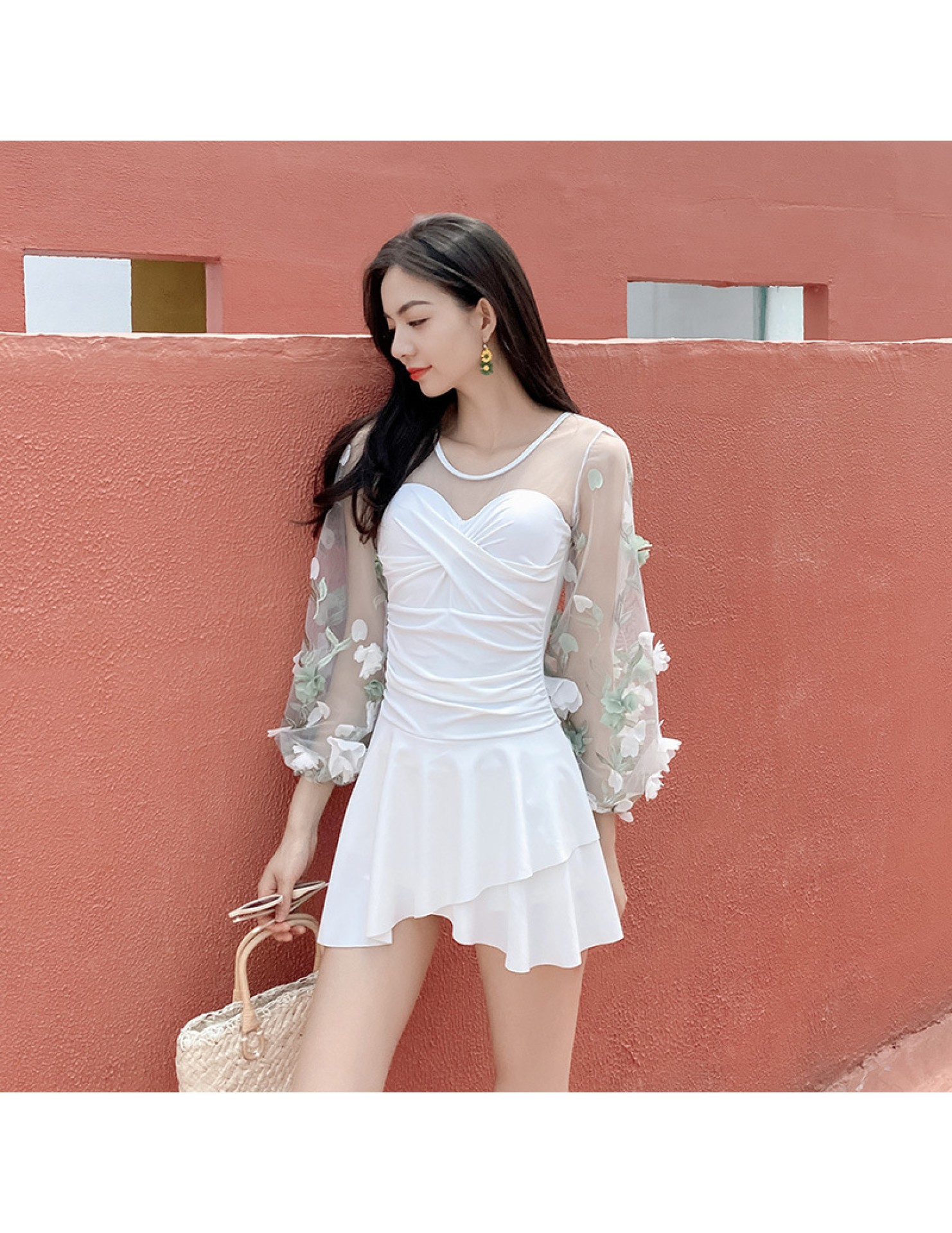 LFWN121100015 2025新款泳衣女韓版修身顯瘦連體裙式泳衣鋼托聚攏性感露背游泳裝