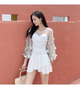 LFWN121100015 2025新款泳衣女韓版修身顯瘦連體裙式泳衣鋼托聚攏性感露背游泳裝