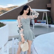 LFWN121100015 2025新款泳衣女韓版修身顯瘦連體裙式泳衣鋼托聚攏性感露背游泳裝