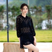 LFWN121100116 夏季新款泳衣女分體三件套韓版罩衫防曬長袖聚攏遮肉顯瘦泳裝女