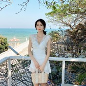LFWN121100127 2022新款泳衣女連體裙式保守遮肚顯瘦溫泉沙灘度假泳裝