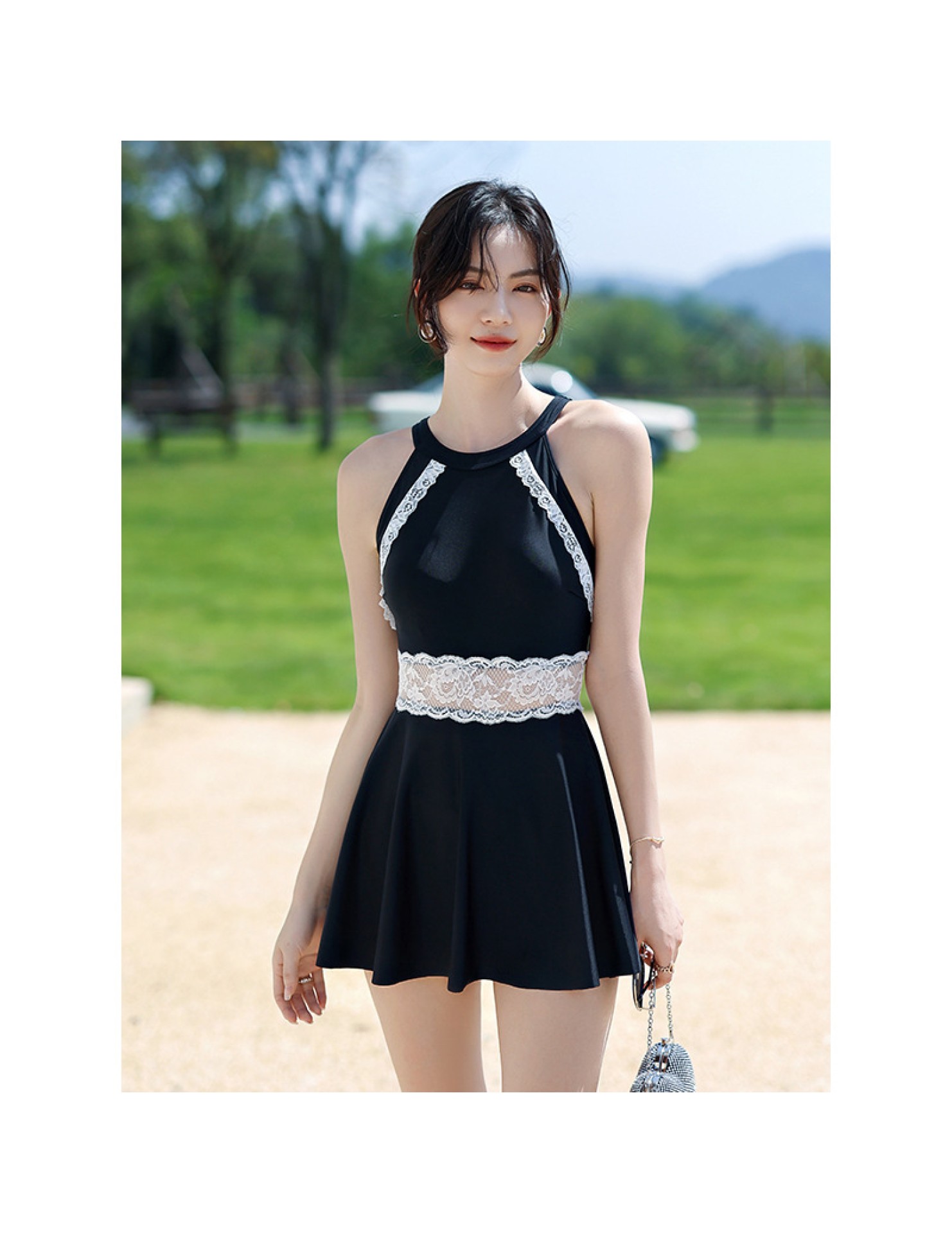 LFWN121100136 泳衣女夏季2025新款連體泳衣女保守顯瘦遮肚聚攏連體裙式溫泉泳裝