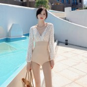 LFWN121100144 2025泳衣女新款韓國連體游泳衣女遮肚顯瘦保守溫泉度假泳裝