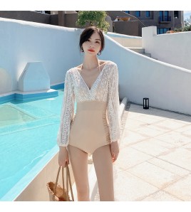 LFWN121100144 2025泳衣女新款韓國連體游泳衣女遮肚顯瘦保守溫泉度假泳裝
