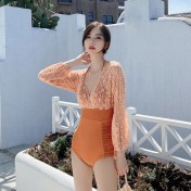 LFWN121100144 2025泳衣女新款韓國連體游泳衣女遮肚顯瘦保守溫泉度假泳裝