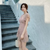 LFWN121100148 新款連體泳衣女韓國風性感聚攏泳裝遮肚顯瘦保守泡溫泉游泳衣