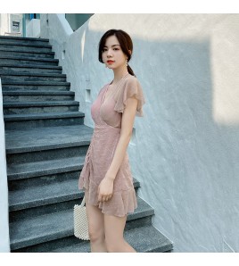 LFWN121100148 新款連體泳衣女韓國風性感聚攏泳裝遮肚顯瘦保守泡溫泉游泳衣