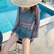 LFWN121100149 泳衣女2025新款遮肚顯瘦溫泉游泳衣女性感小胸保守分體泳裝三件套