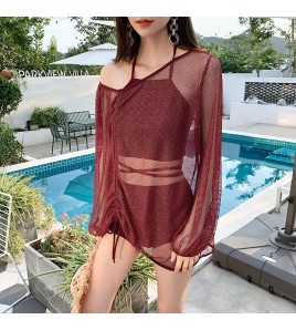 LFWN121100149 泳衣女2025新款遮肚顯瘦溫泉游泳衣女性感小胸保守分體泳裝三件套