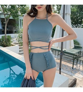 LFWN121100149 泳衣女2025新款遮肚顯瘦溫泉游泳衣女性感小胸保守分體泳裝三件套