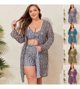 LYXN120100056 2026新款大碼肥婆泳衣分體高腰加肥比基尼三件套女士泳裝