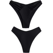 LYXN120100066 2026新款女士泳褲純黑高腰三角褲性感沙灘度假游泳褲