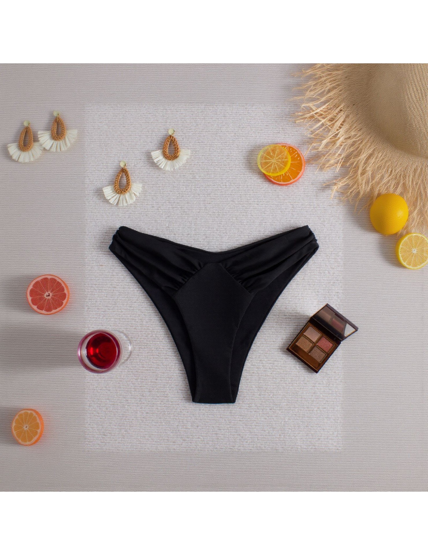 LYXN120100066 2026新款女士泳褲純黑高腰三角褲性感沙灘度假游泳褲