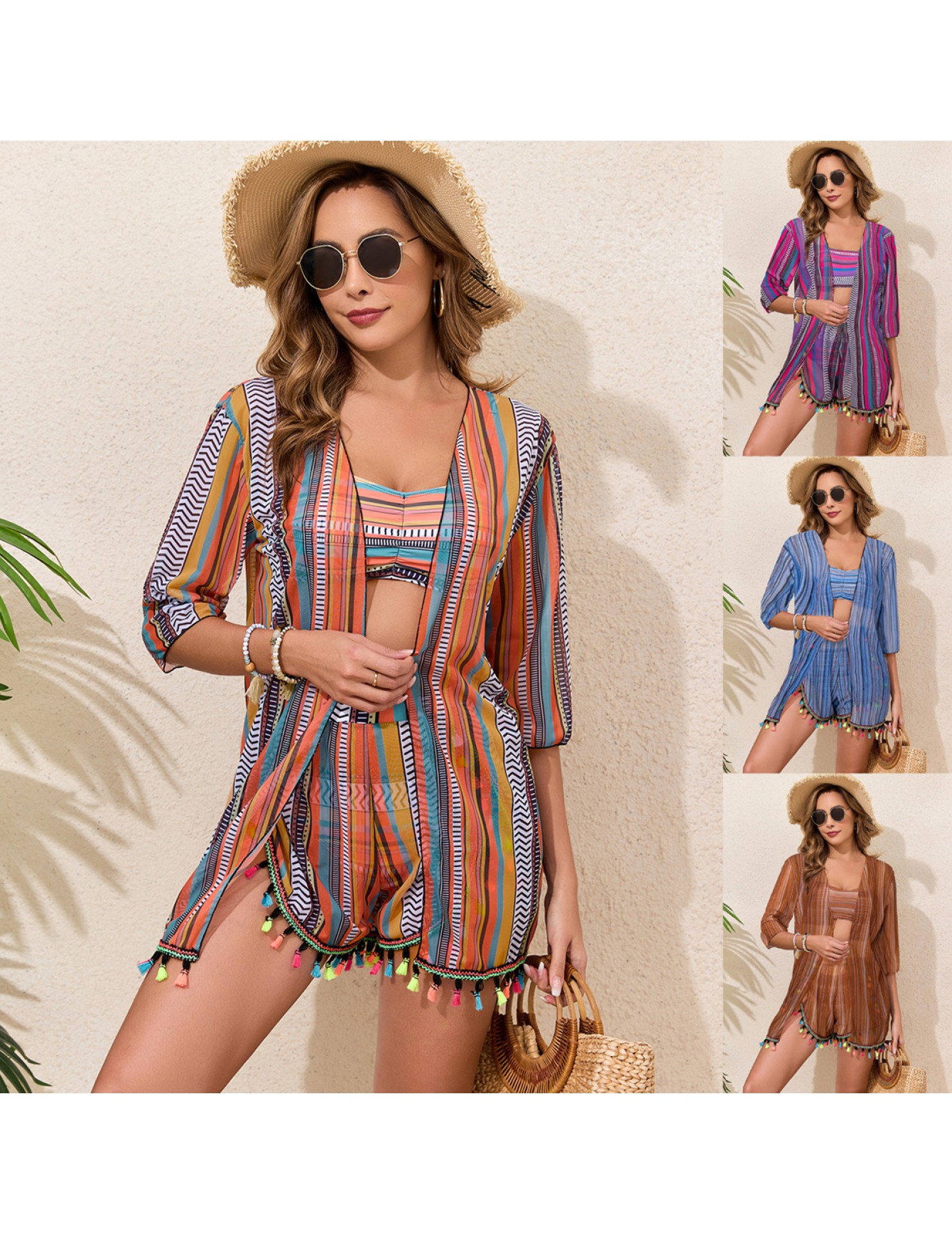 LYXN120100080 2026新款泳衣掛脖吊帶性感流蘇分體比基尼四件套泳裝