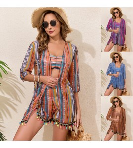 LYXN120100080 2026新款泳衣掛脖吊帶性感流蘇分體比基尼四件套泳裝