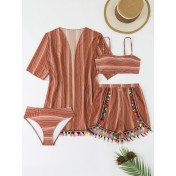 LYXN120100080 2026新款泳衣掛脖吊帶性感流蘇分體比基尼四件套泳裝