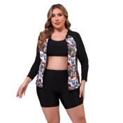 LYXN120100107 女士運動大碼長袖拉鏈開衫分體三件套泳衣女顯瘦