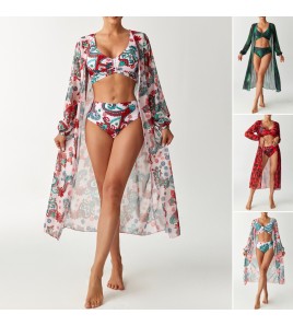 LYXN120100120 2026新款分體泳衣性感三件套高腰比基尼防曬罩衫女士泳裝