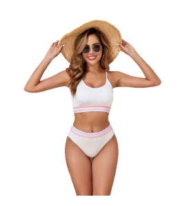 LYXN120100126 2026新款時尚撞色織帶泳衣性感深V高腰分體比基尼bikini