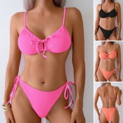 LYXN120100128 綁帶比基尼泳衣女性感深V聚攏露背分體泳衣辣妹度假泳裝