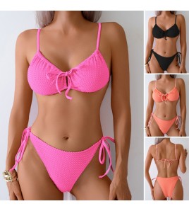 LYXN120100128 綁帶比基尼泳衣女性感深V聚攏露背分體泳衣辣妹度假泳裝