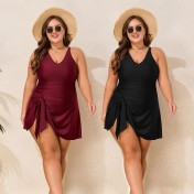 LYXN120100129 2026新款大碼肥婆泳衣純色連體裙式女士泳裝比基尼游泳衣