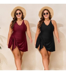 LYXN120100129 2026新款大碼肥婆泳衣純色連體裙式女士泳裝比基尼游泳衣