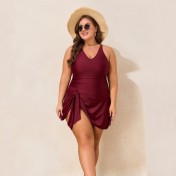 LYXN120100129 2026新款大碼肥婆泳衣純色連體裙式女士泳裝比基尼游泳衣