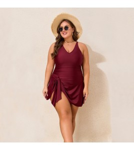 LYXN120100129 2026新款大碼肥婆泳衣純色連體裙式女士泳裝比基尼游泳衣