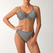 LYXN120100130 2026新款分體泳衣燙金面料鏤空高腰性感比基尼泳裝bi