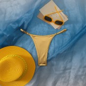 LYXN120100140 2026新款泳褲女士三角褲性感純色燙金丁字褲泳褲