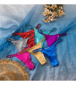 LYXN120100140 2026新款泳褲女士三角褲性感純色燙金丁字褲泳褲