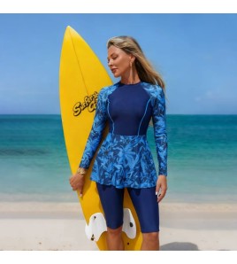 LYXN120100153 2026新款泳衣長袖防曬分體大碼保守裙式運動女士泳裝