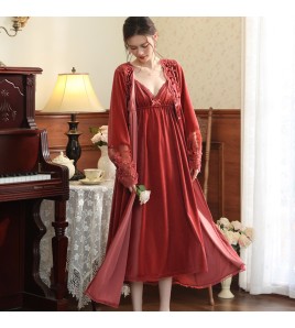 PRDN121100008 新娘晨袍長袖睡袍女金絲絨睡裙法式保暖睡衣可外穿家居服套裝秋冬