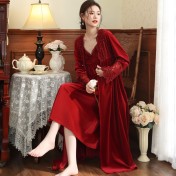 PRDN121100008 新娘晨袍長袖睡袍女金絲絨睡裙法式保暖睡衣可外穿家居服套裝秋冬