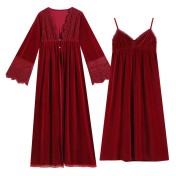 PRDN121100008 新娘晨袍長袖睡袍女金絲絨睡裙法式保暖睡衣可外穿家居服套裝秋冬