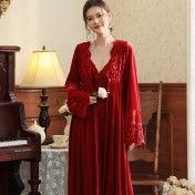 PRDN121100008 新娘晨袍長袖睡袍女金絲絨睡裙法式保暖睡衣可外穿家居服套裝秋冬