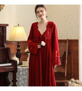 PRDN121100008 新娘晨袍長袖睡袍女金絲絨睡裙法式保暖睡衣可外穿家居服套裝秋冬