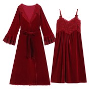 PRDN121100014 長袖睡袍女金絲絨睡裙新娘晨袍法式保暖睡衣可外穿家居服套裝秋冬