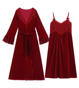 PRDN121100014 長袖睡袍女金絲絨睡裙新娘晨袍法式保暖睡衣可外穿家居服套裝秋冬