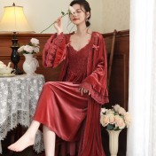PRDN121100014 長袖睡袍女金絲絨睡裙新娘晨袍法式保暖睡衣可外穿家居服套裝秋冬