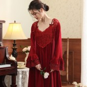 PRDN121100014 長袖睡袍女金絲絨睡裙新娘晨袍法式保暖睡衣可外穿家居服套裝秋冬