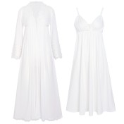 PRDN121100018 長袖睡袍女春胸墊吊帶裙棉宮廷風睡衣網紗晨袍性感外穿家居服套裝