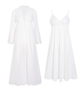 PRDN121100018 長袖睡袍女春胸墊吊帶裙棉宮廷風睡衣網紗晨袍性感外穿家居服套裝