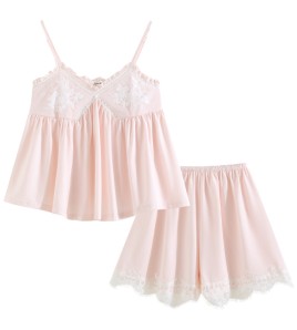 PRDN121100019 吊帶睡衣女夏棉睡褲兩件套宮廷風繡花法式帶胸墊可外穿家居服套裝