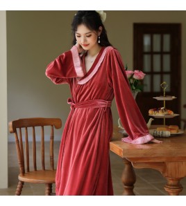 PRDN121100024 長袖睡袍女金絲絨睡裙新娘晨袍法式保暖睡衣可外穿家居服套裝秋冬