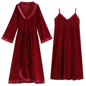 PRDN121100024 長袖睡袍女金絲絨睡裙新娘晨袍法式保暖睡衣可外穿家居服套裝秋冬